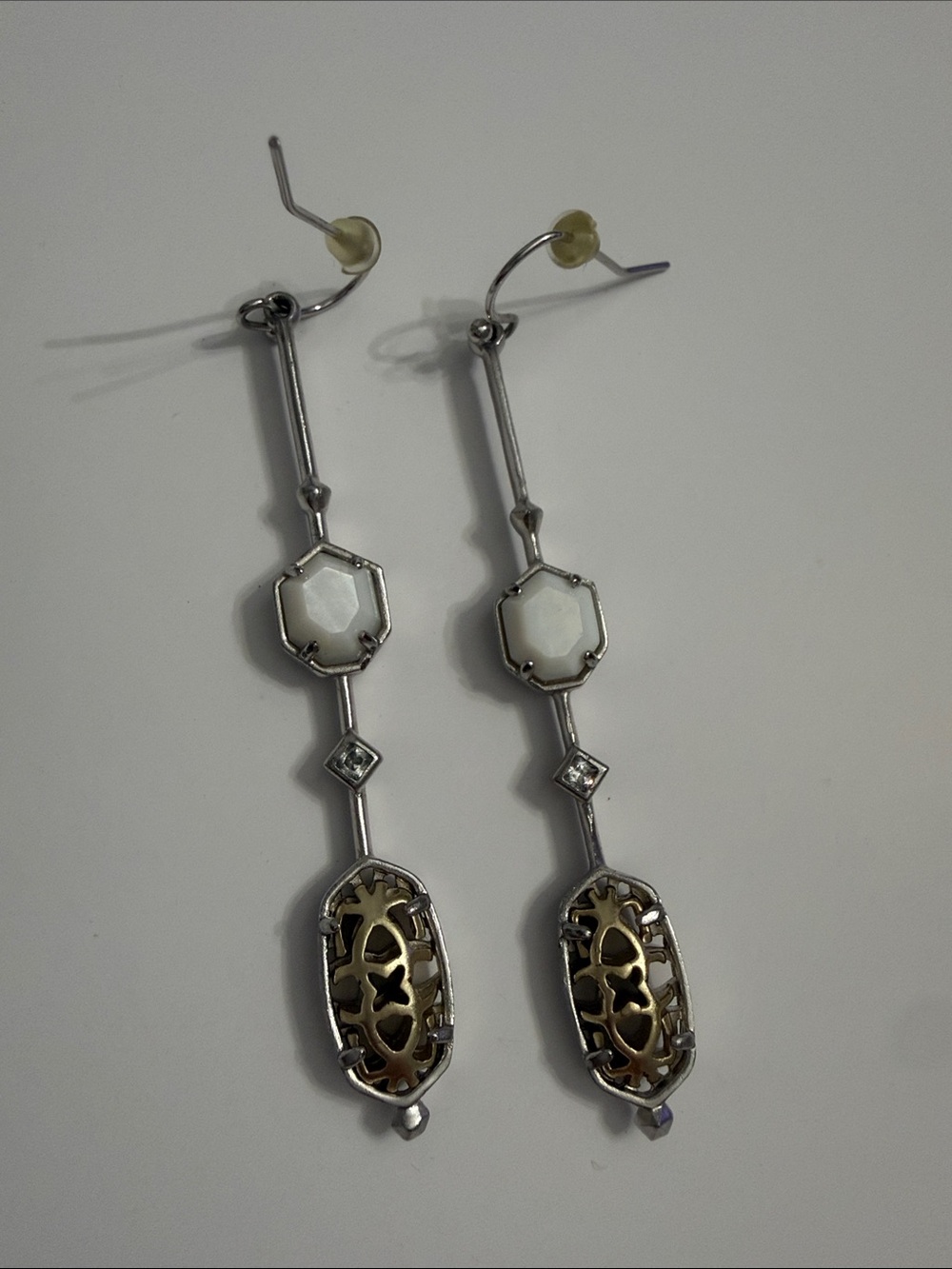 Kendra Scott Silver Mother of Pearl Long Drop Earrings